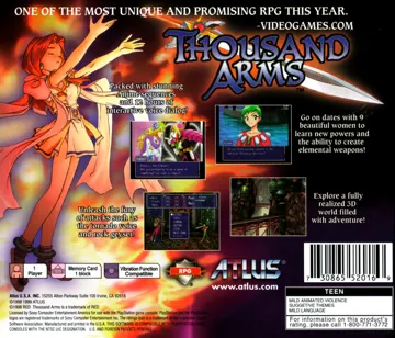 Thousand Arms (US) box cover back